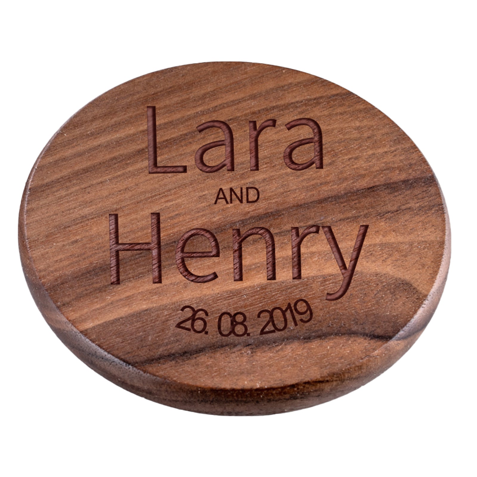 Personalised Engraved Walnut Coaster Round - Tea Here!