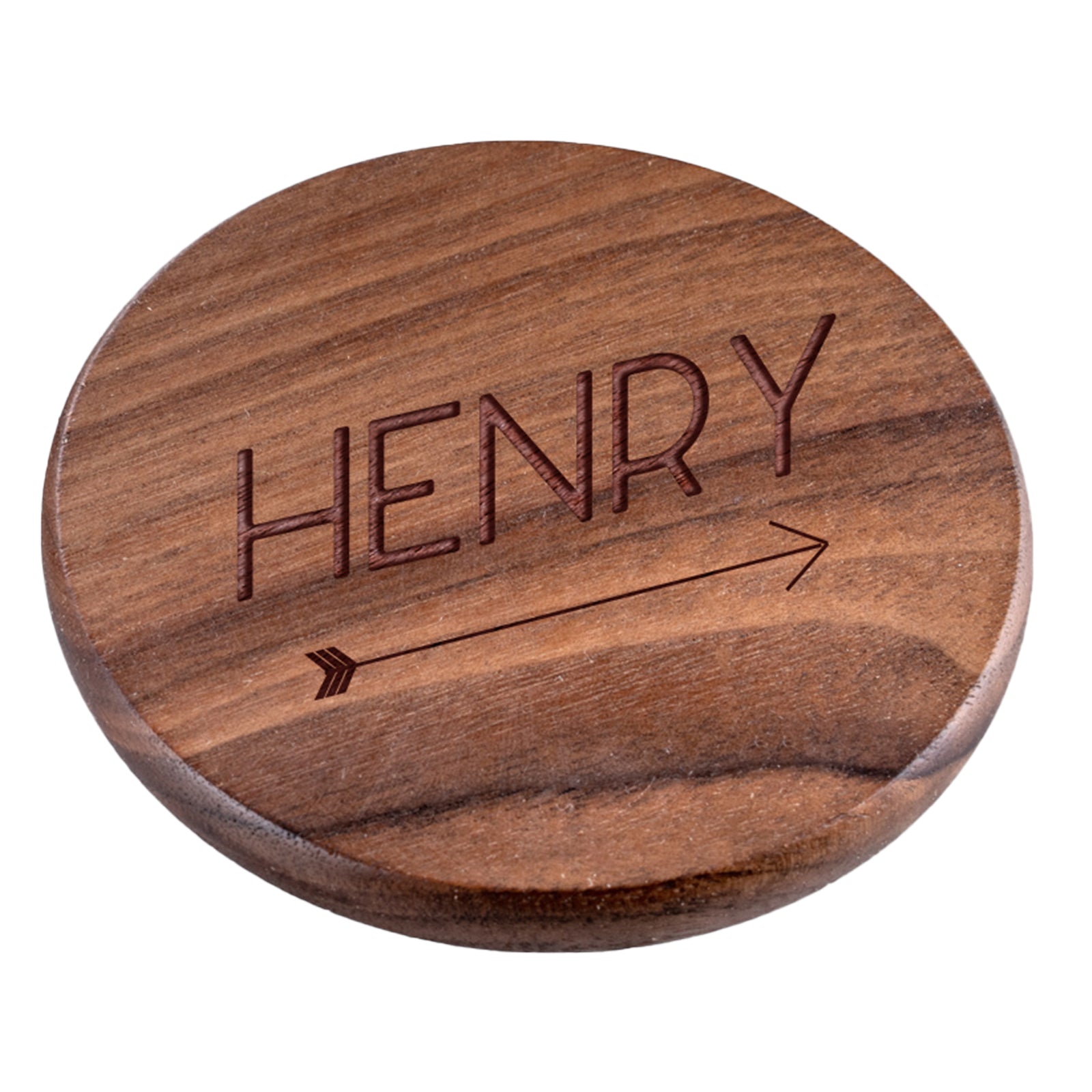 Personalised Engraved Walnut Coaster Round - Cuppa Arrows