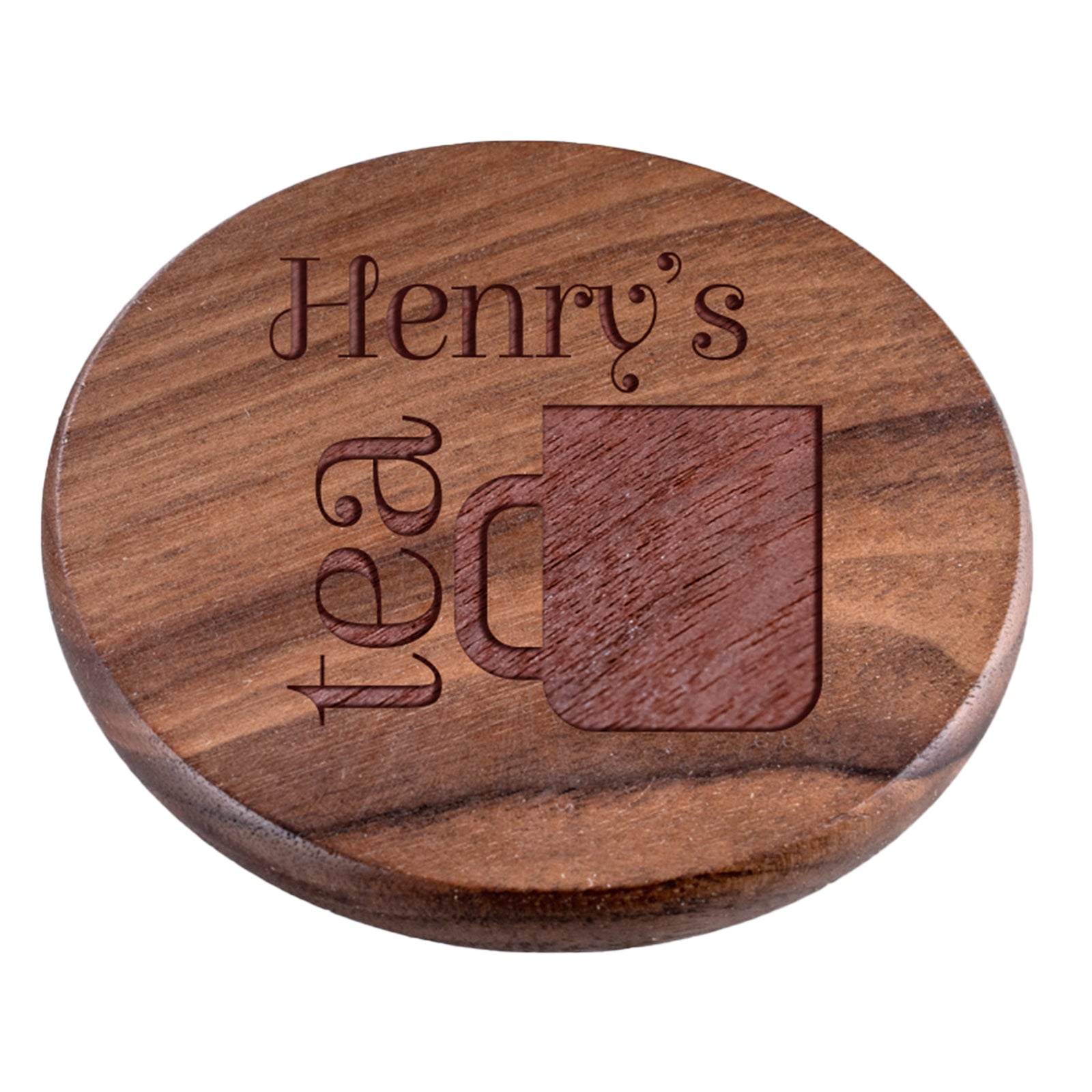 Personalised Engraved Walnut Coaster Round - Fancy