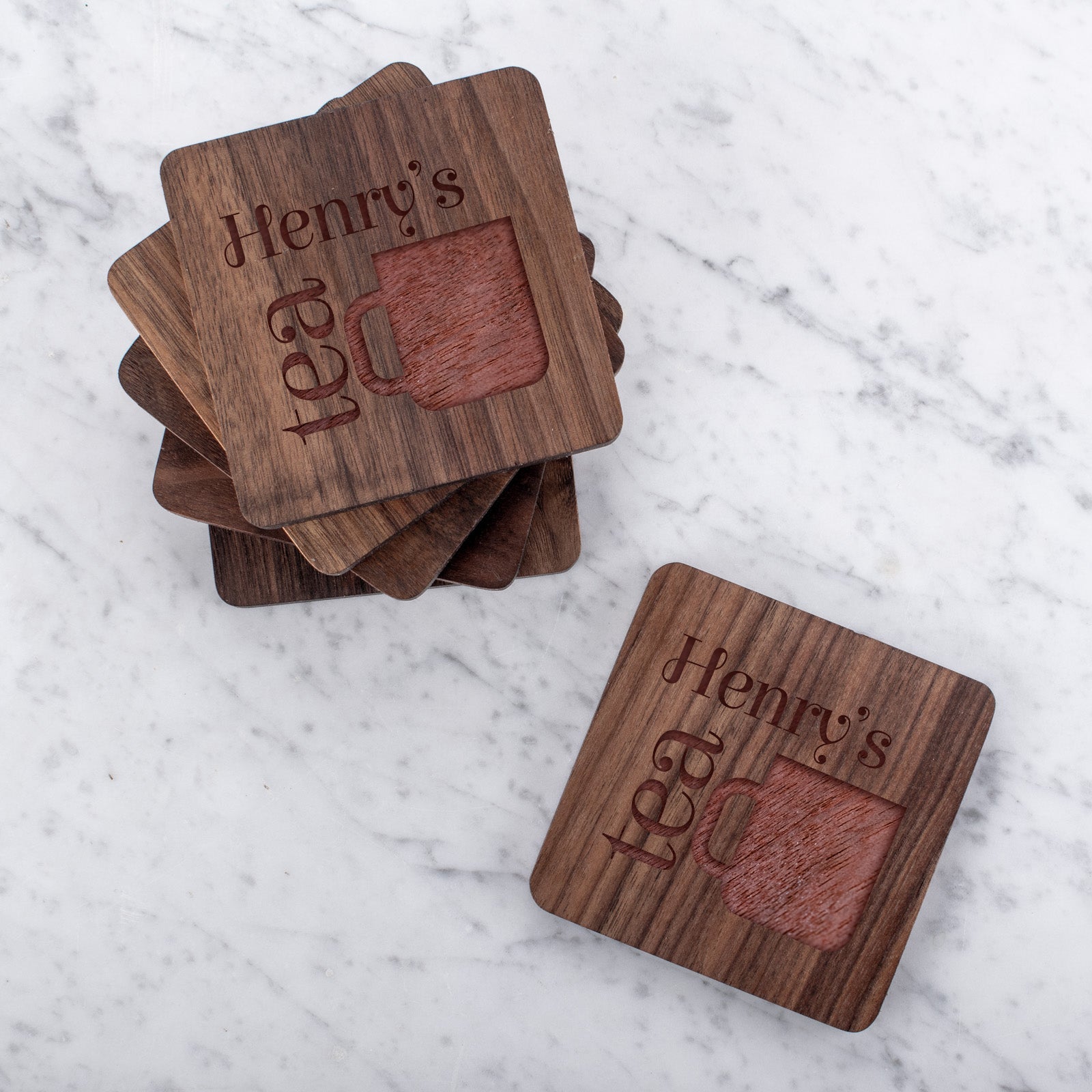 Personalised Engraved Wooden Walnut Coaster - Cuppa Tea