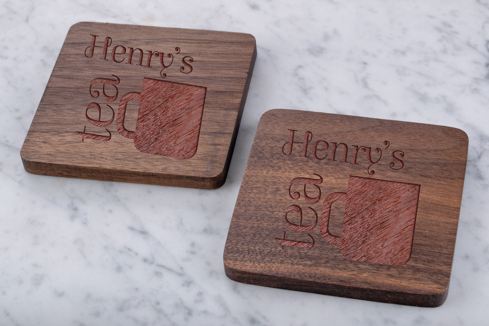 Personalised Engraved Wooden Walnut Coaster - Cuppa Tea