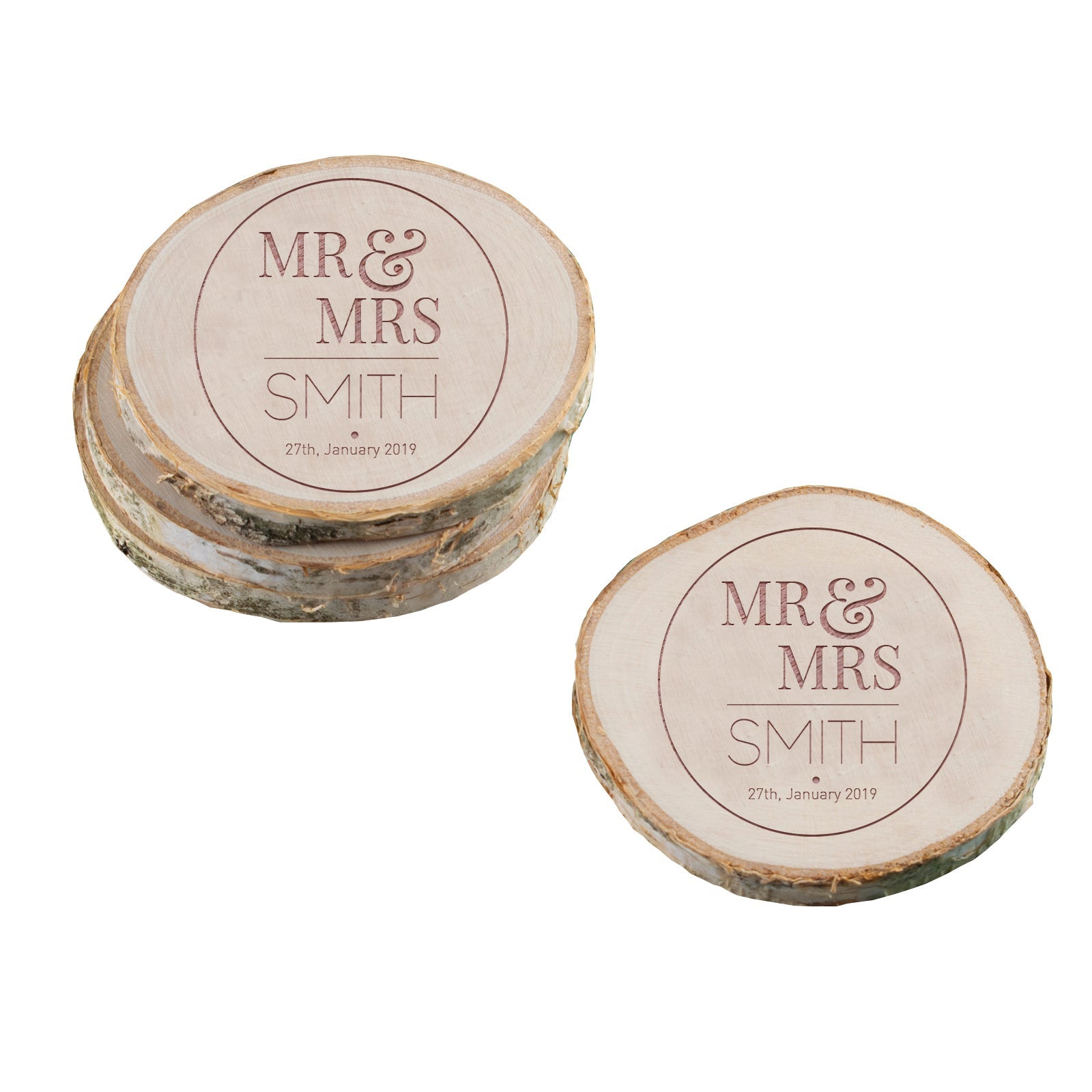 Personalised Engraved Wooden Coaster Wood Log - Any Text