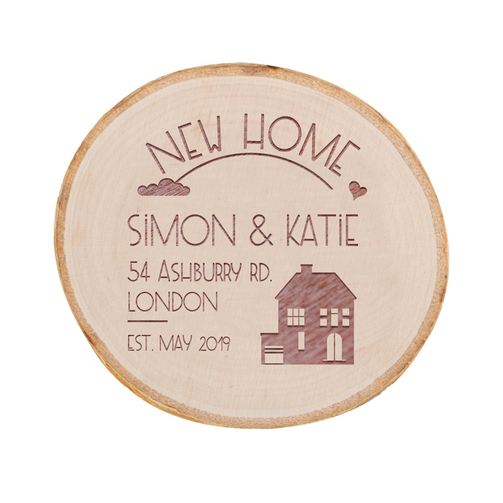 Personalised Engraved Wooden Coaster Wood Log - House