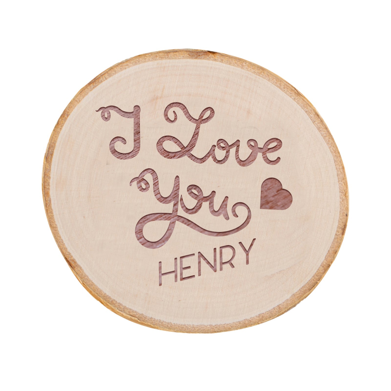 Personalised Engraved Wooden Coaster Wood Log - Small Heart