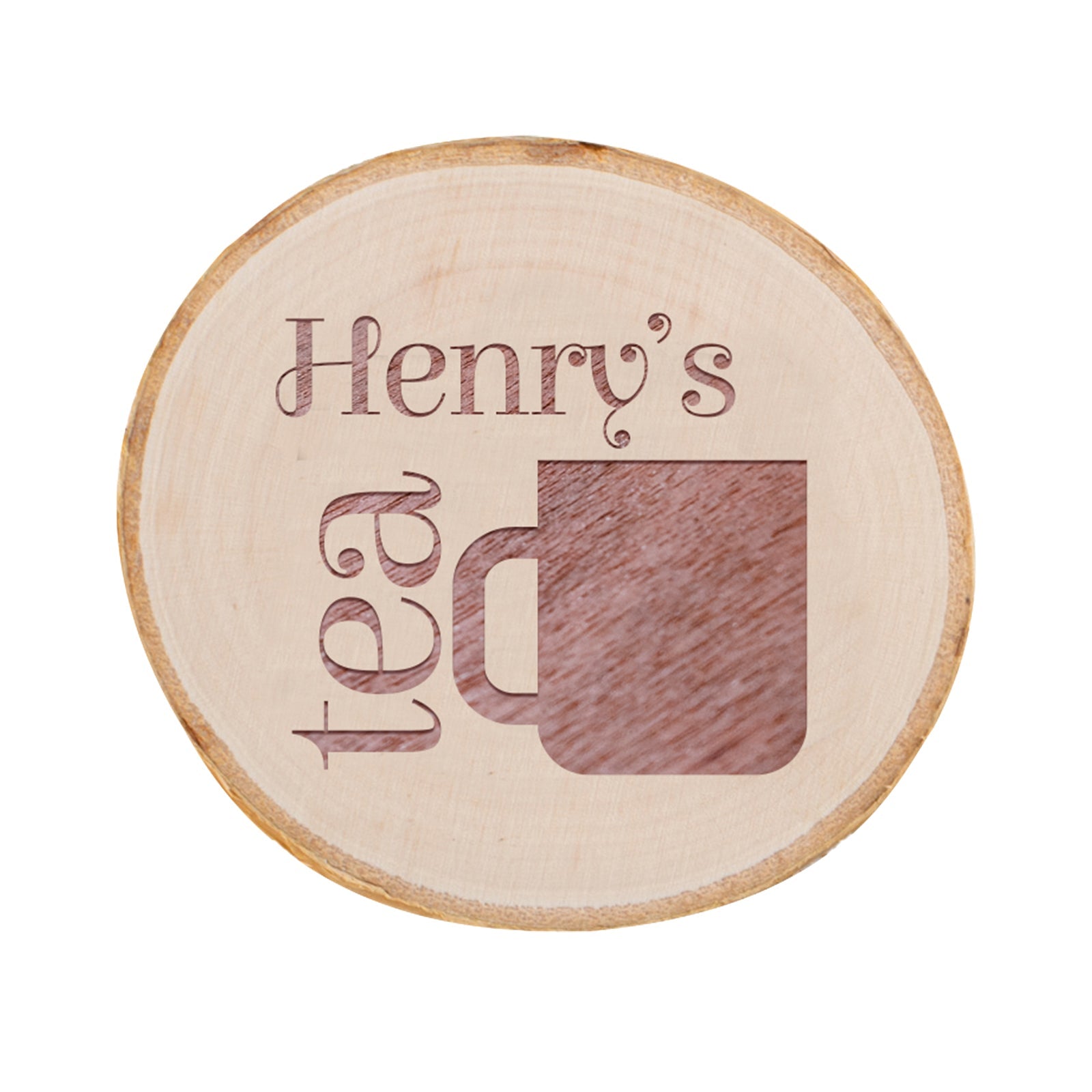 Personalised Engraved Wooden Coaster Wood Log - Tea Time