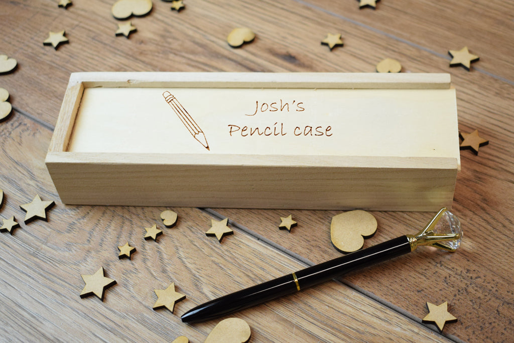 Personalised Wooden Pencil Box - Carving