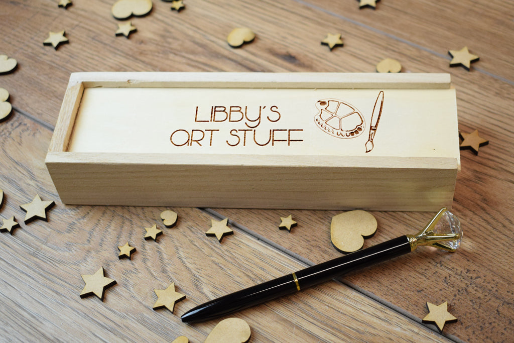 Personalised Wooden Pencil Box - Engraved