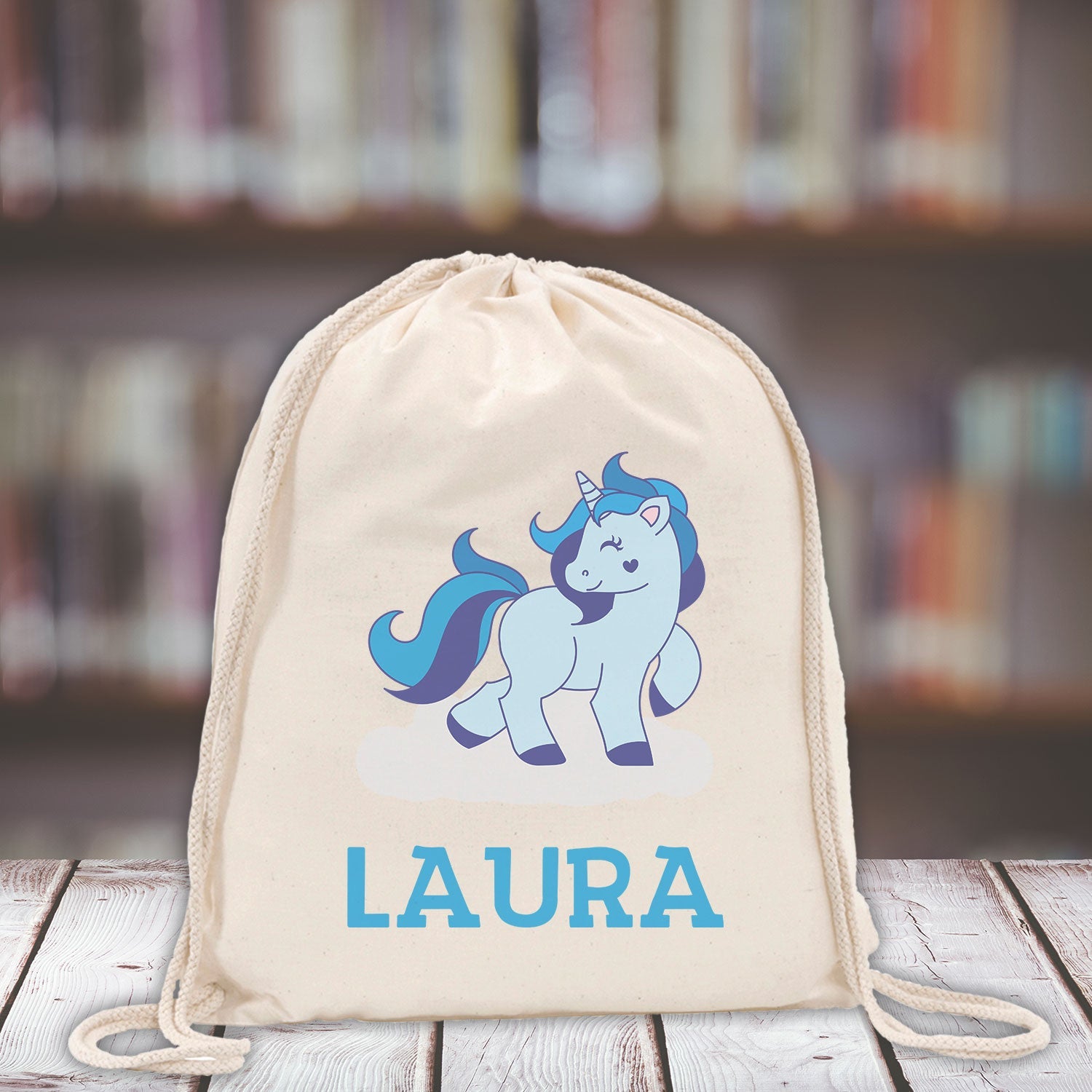 Personalised Kids Gym Bag - Blue Unicorn