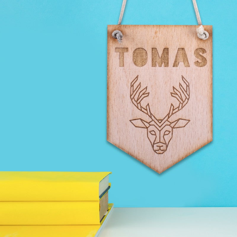 Personalised Wooden Door Sign - Norse Deer