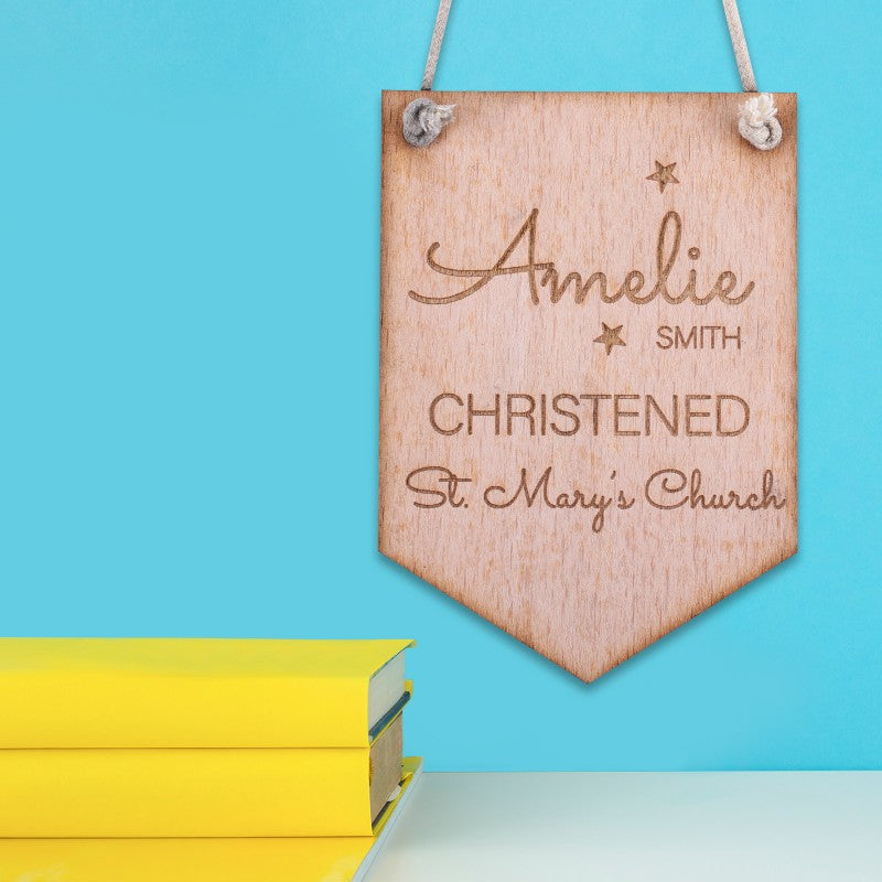 Personalised Wooden Door Sign - Christened