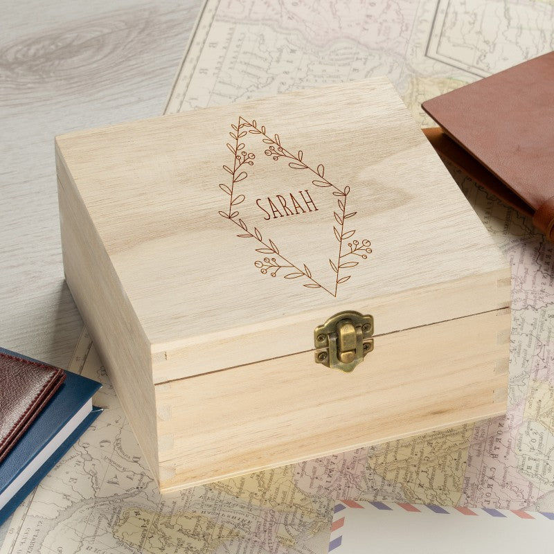 Personalised Wooden Box - Flower Design