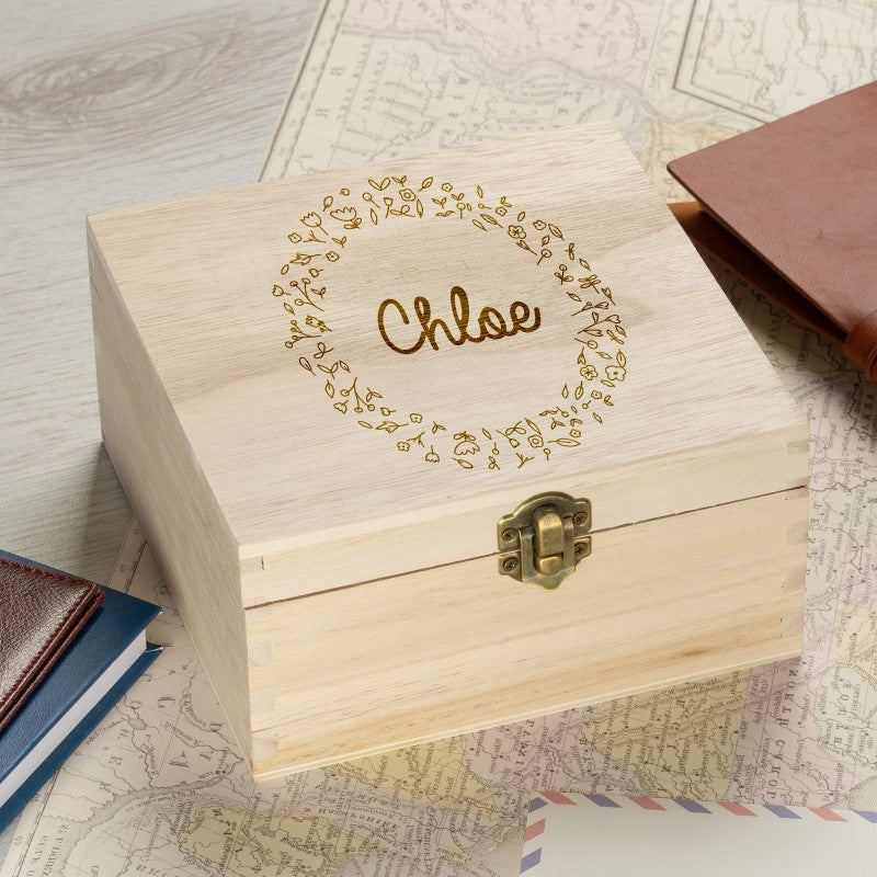 Personalised Wooden Box - Flower Circle