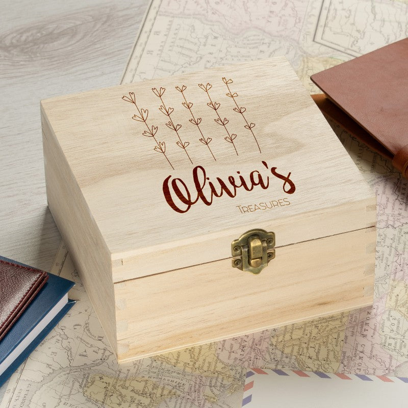 Personalised Wooden Box - Square Flowers