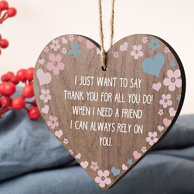 Best Friend Friendship Thank You Love Gifts Wooden Hanging Heart Sign Plaque
