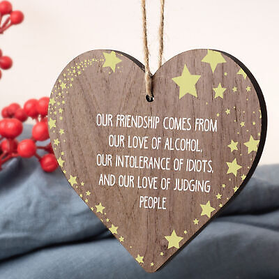 Alcohol Friendship Gift Wooden Heart Plaque Funny Best Friend Christmas Gifts