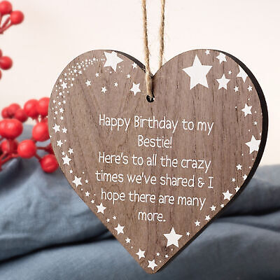 Happy Birthday Bestie Funny Hanging Wooden Heart Best Friend Thank You Card Gift