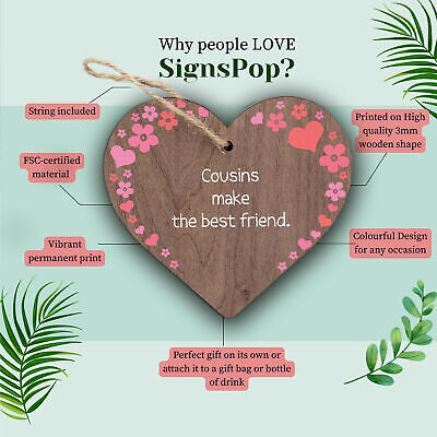 Cousin Heart Plaque Best Friend Friendship Sign Wooden Birthday Christmas Gifts
