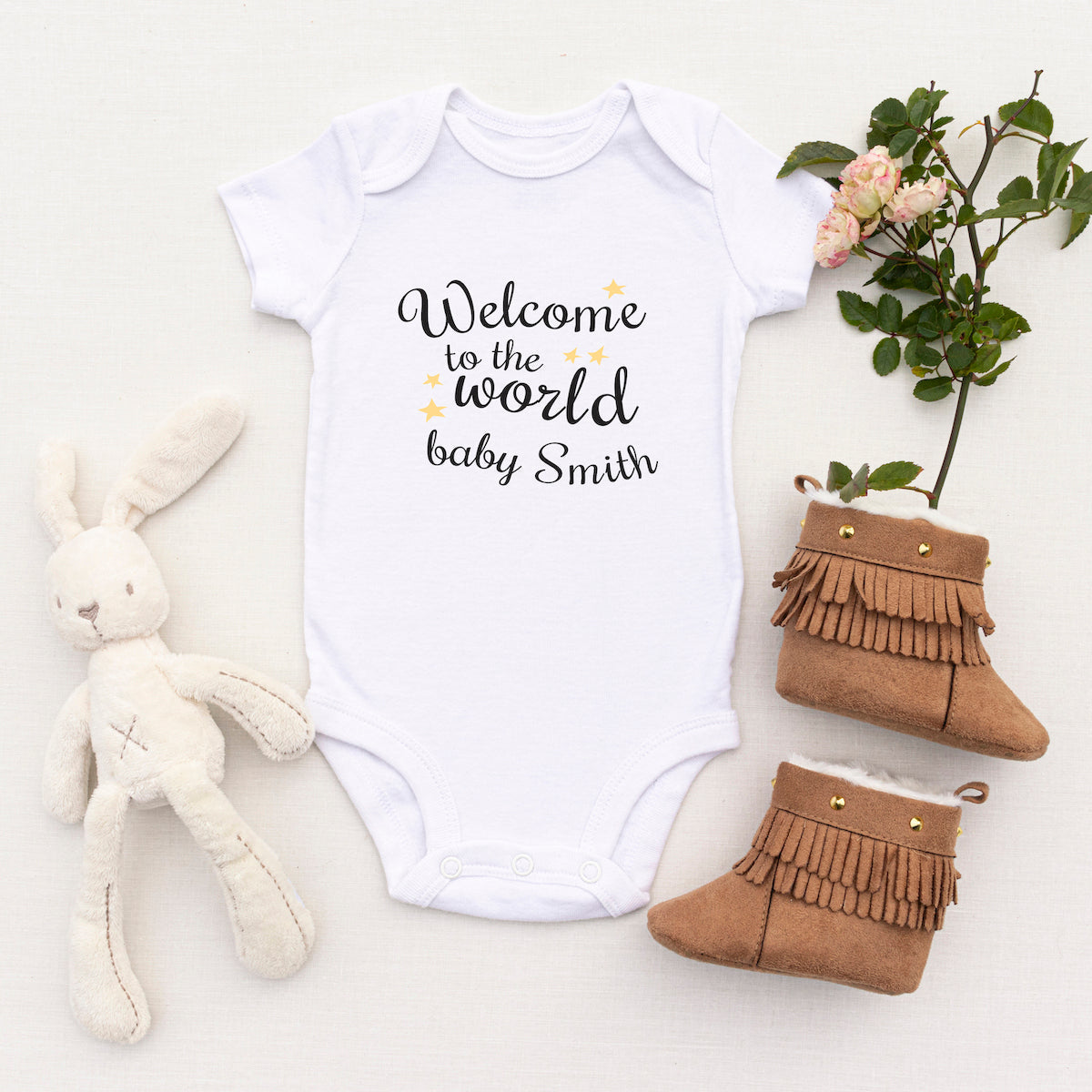 Personalised White Baby Body Suit Grow Vest - Welcome Smallest