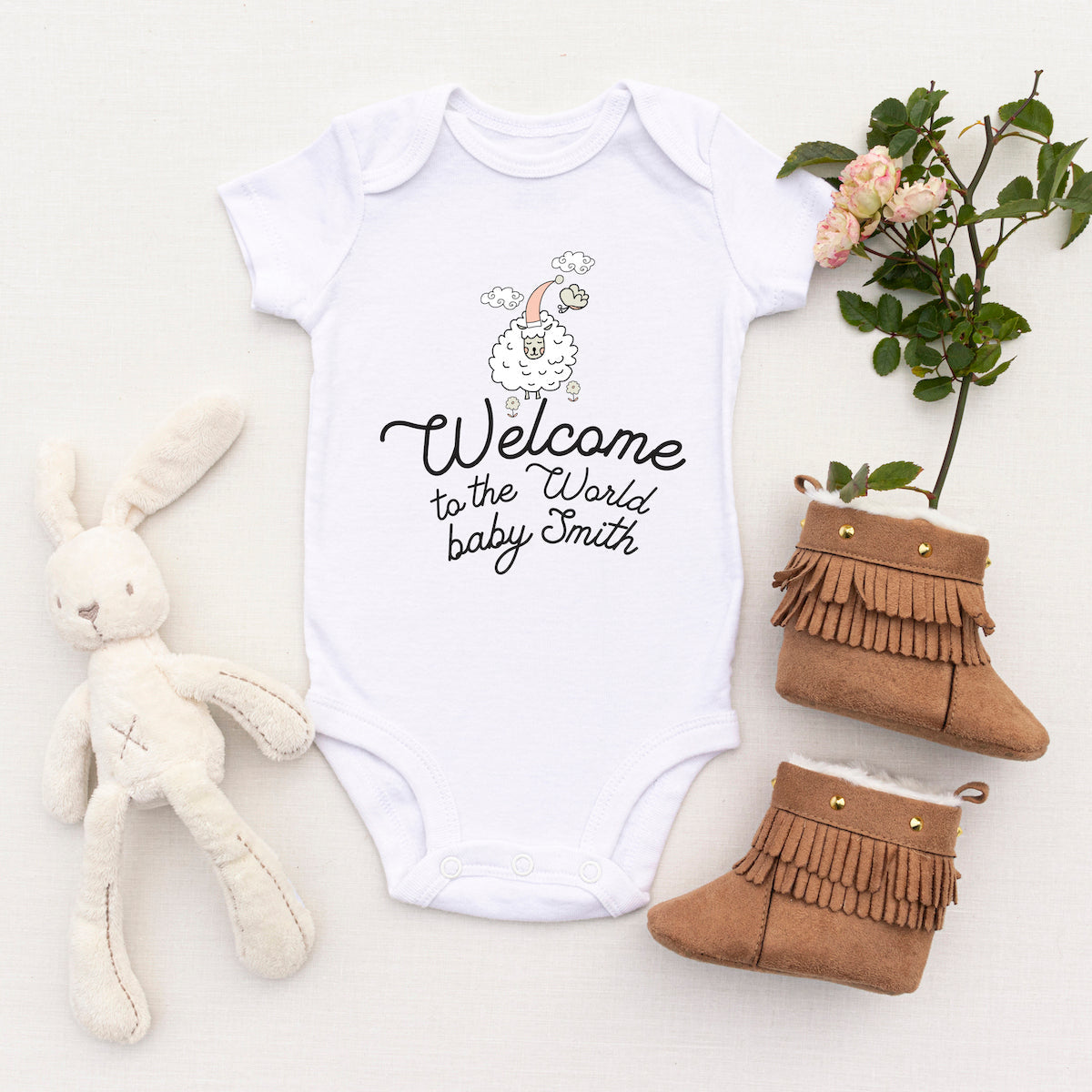 Personalised White Baby Body Suit Grow Vest - Sheep