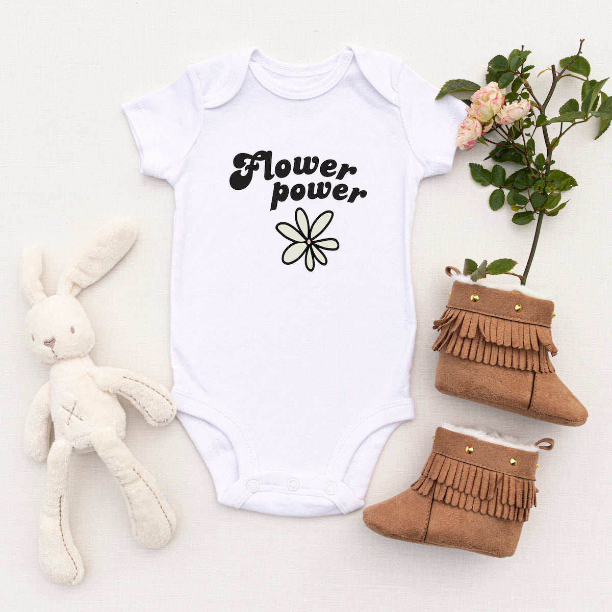 Personalised White Baby Body Suit Grow Vest - Flowers