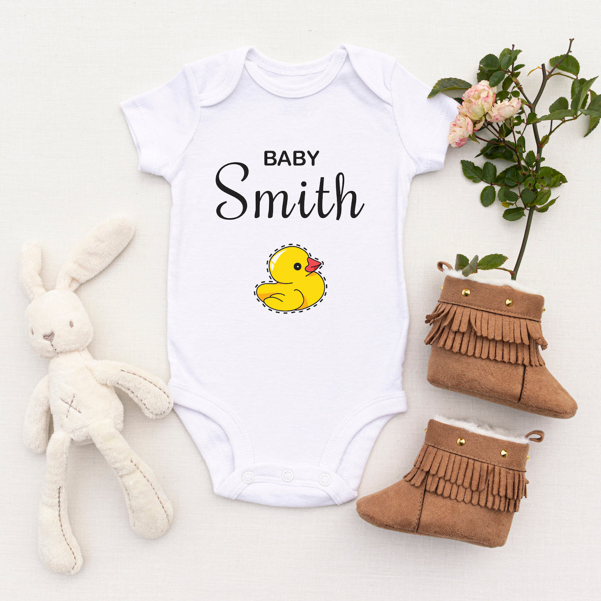 Personalised White Baby Body Suit Grow Vest - Ducky