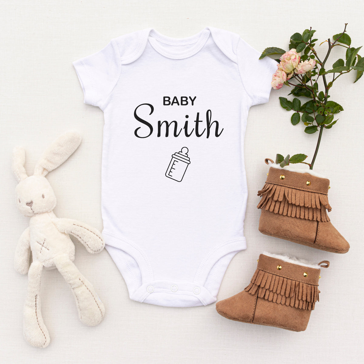 Personalised White Baby Body Suit Grow Vest - Little Bottle