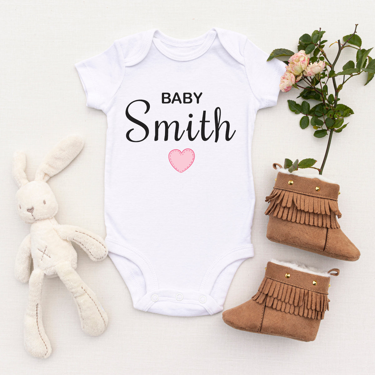 Personalised White Baby Body Suit Grow Vest - Pink Heart