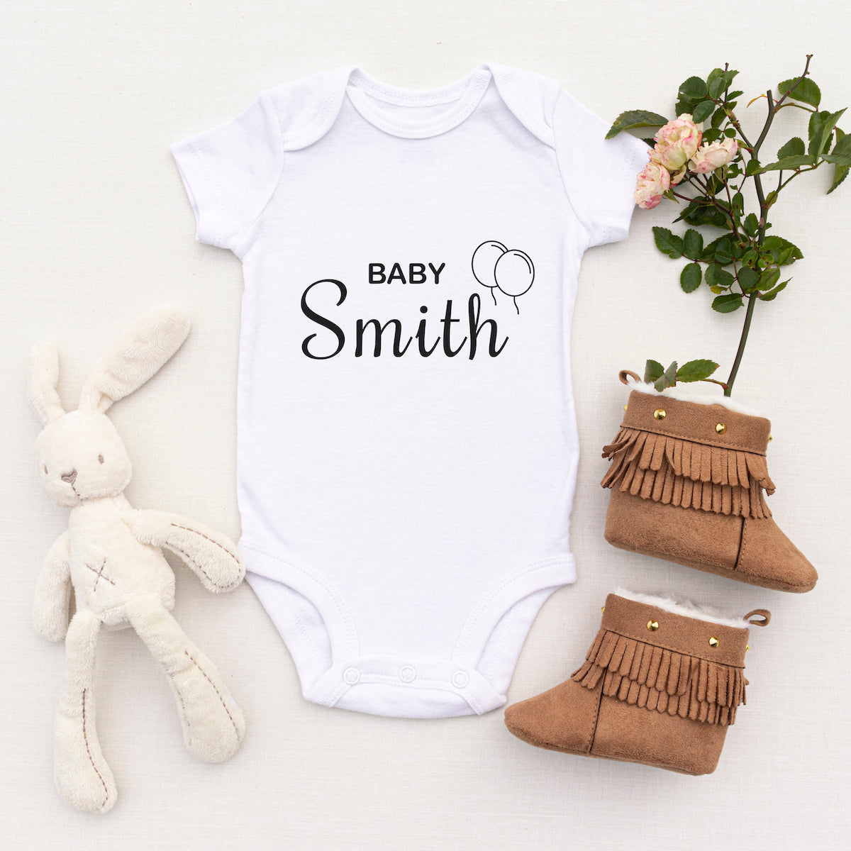 Personalised White Baby Body Suit Grow Vest - Two Balloons