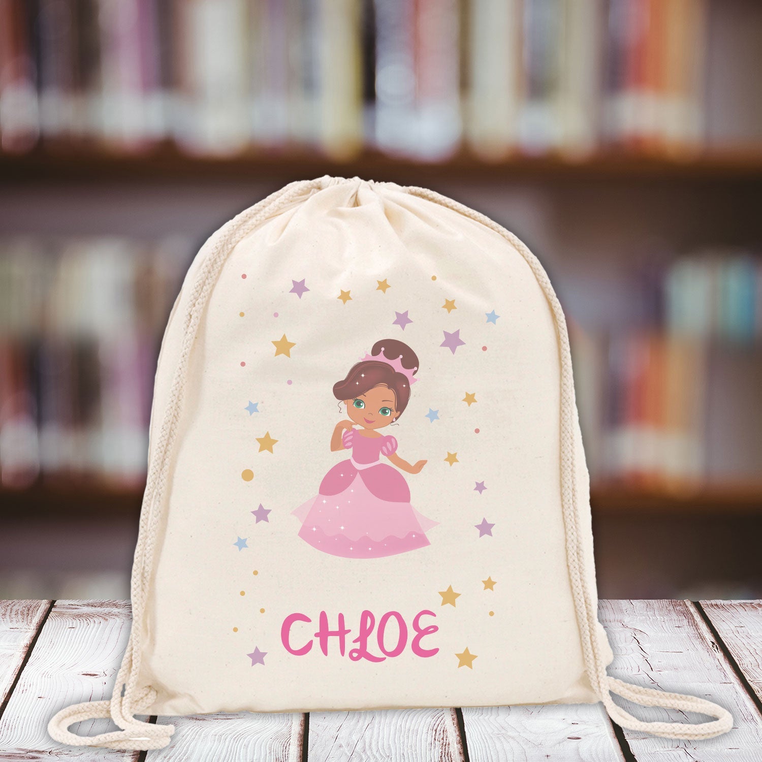 Personalised Kids Gym Bag - Pink Princess + Stars