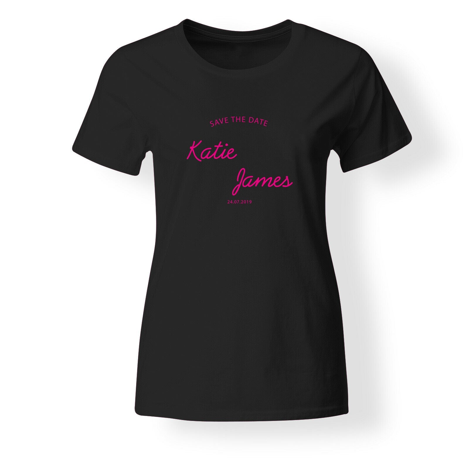 Save The Date T Shirts Do Party Bride Personalised T-Shirt Ladies Custom - Pink Cursive