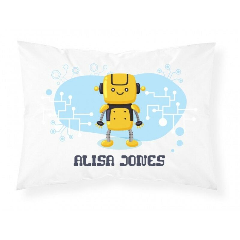 Personalised Robot Pillowcase Children Printed Gift Custom Print  - Yellow