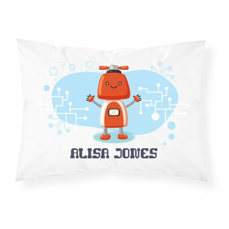 Personalised Robot Pillowcase Children Printed Gift Custom Print New - Orange